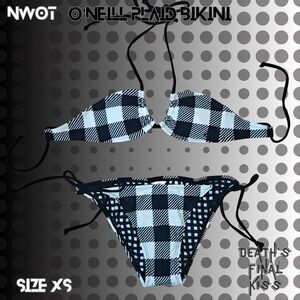 O'Neill Black White Buffalo Plaid String Skimpy Studded Cheeky Bikini XS/S Punk